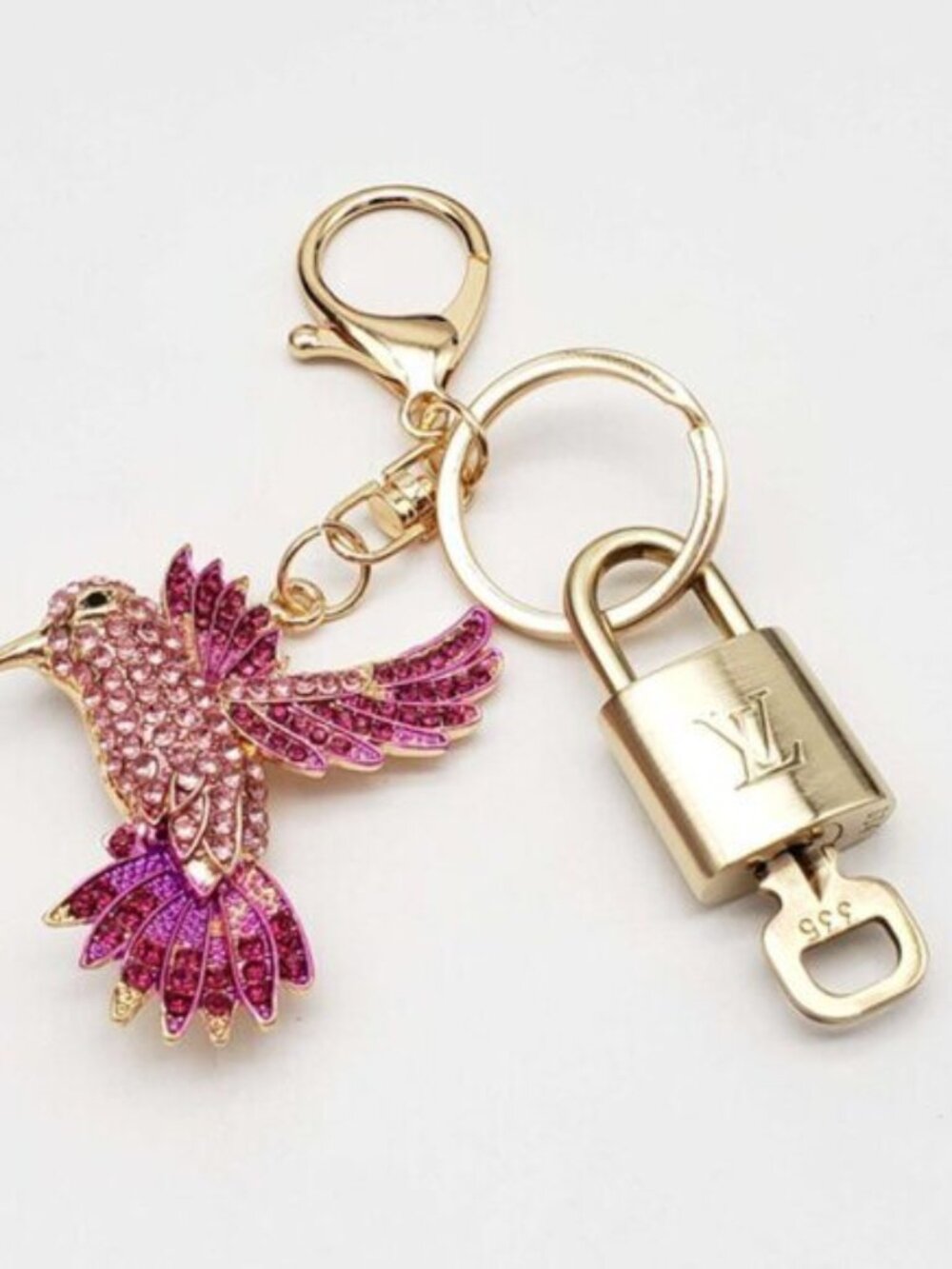 Authentic LV Gold Padlock & Key 🔑 Designer Bag Charm w/ Unbranded Bird Keychain